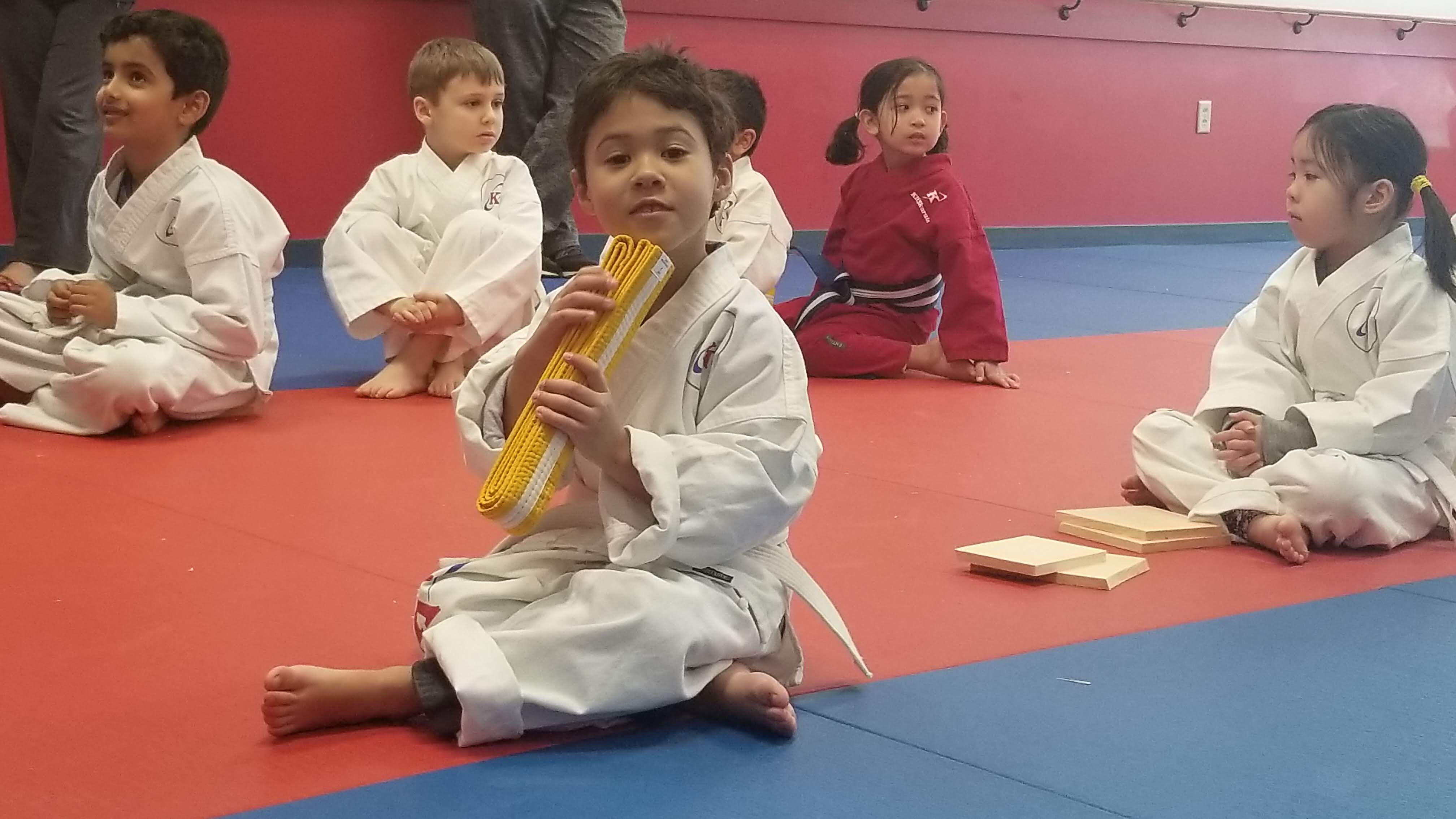 My son getting his yellow belt Kick Karate 2019